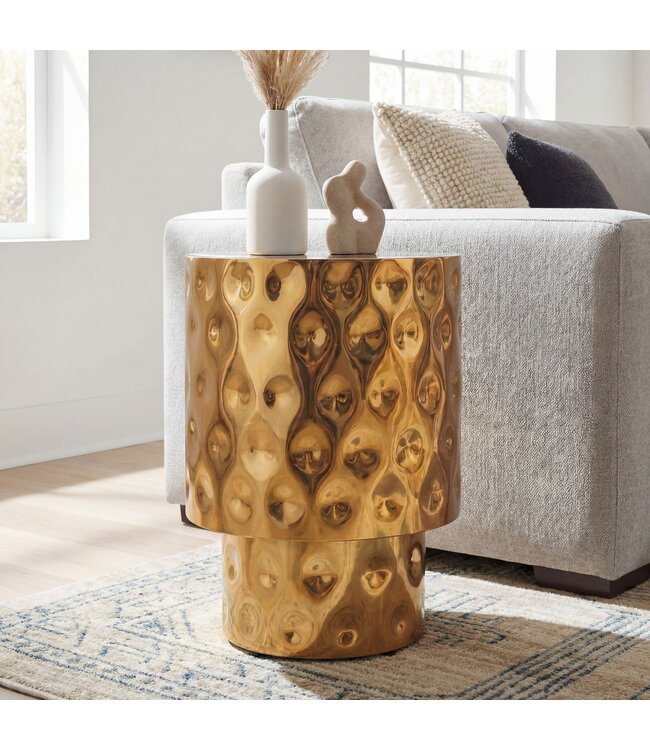 Wohnling Bijzettafel Aluminium 36cm Goud Rond - Design Aanrechttafel Metaal - Loungtafel Alu - Moderne Salontafel - Kleine Couchtafel Woonkamertafel Handgemaakt
