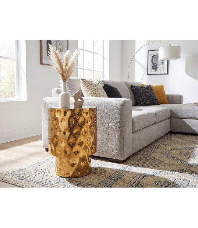 Wohnling Bijzettafel Aluminium 36cm Goud Rond - Design Aanrechttafel Metaal - Loungtafel Alu - Moderne Salontafel - Kleine Couchtafel Woonkamertafel Handgemaakt