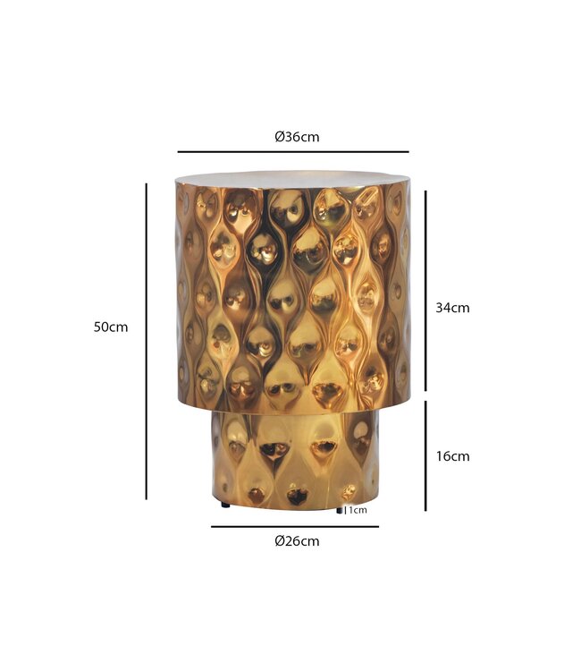 Wohnling Bijzettafel Aluminium 36cm Goud Rond - Design Aanrechttafel Metaal - Loungtafel Alu - Moderne Salontafel - Kleine Couchtafel Woonkamertafel Handgemaakt