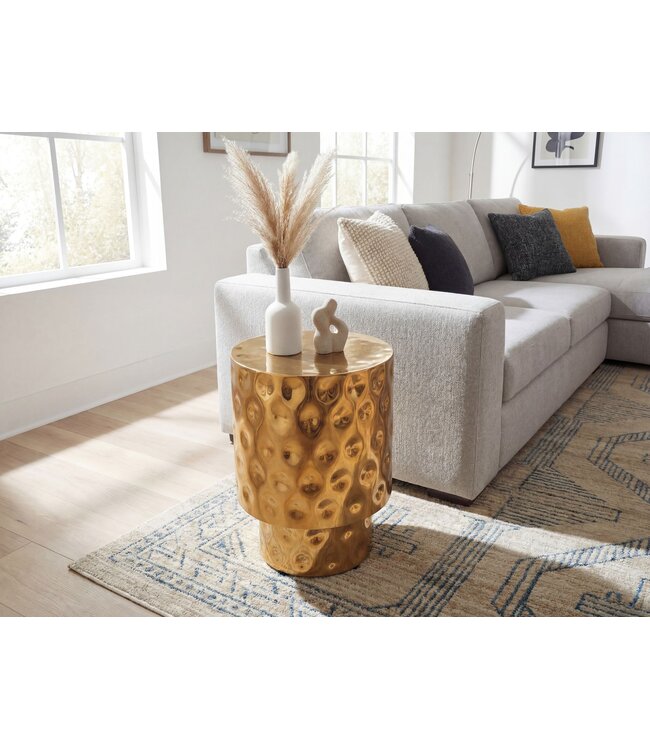 Wohnling Bijzettafel Aluminium 36cm Goud Rond - Design Aanrechttafel Metaal - Loungtafel Alu - Moderne Salontafel - Kleine Couchtafel Woonkamertafel Handgemaakt
