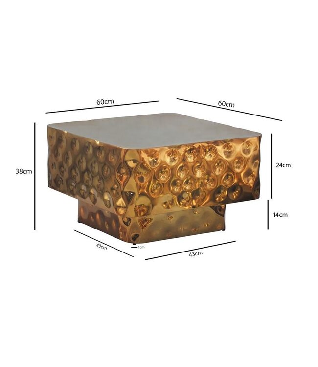 Wohnling Salontafel Aluminium Vierkant 60cm Goud - Design Woonkamertafel Gehamerd - Moderne Loungtafel - Banktafel Hamerslag - Bijzettafel Woonkamer Handgemaakt