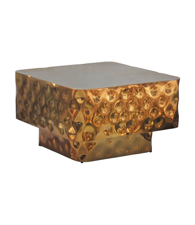Wohnling Salontafel Aluminium Vierkant 60cm Goud - Design Woonkamertafel Gehamerd - Moderne Loungtafel - Banktafel Hamerslag - Bijzettafel Woonkamer Handgemaakt