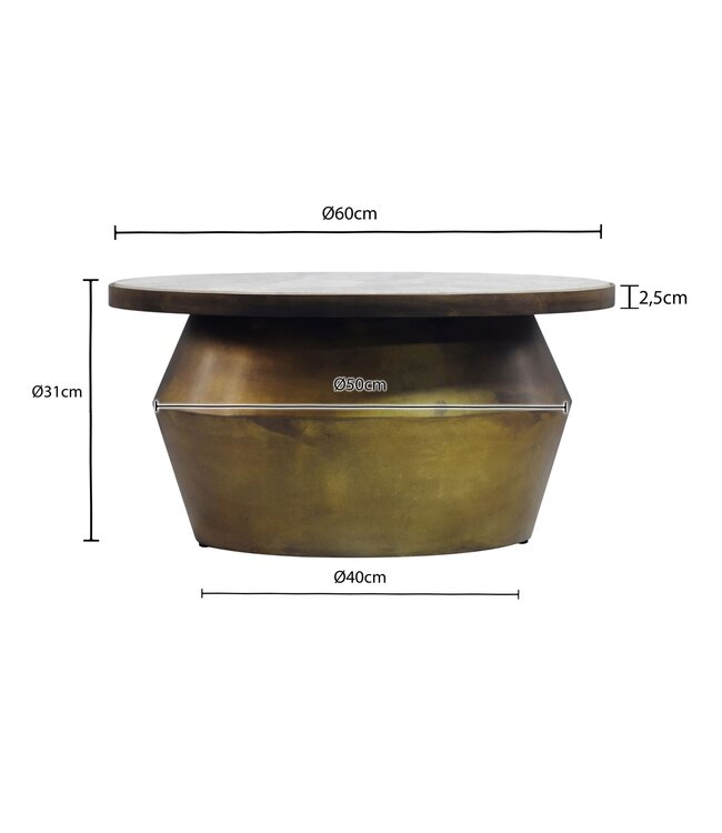 Wohnling Salontafel 60cm Aluminium met wit marmeren tafelblad - Ronde woonkamertafel - Design banktafel - Moderne loungetafel - Elegante bijzettafel woonkamer Handgemaakt