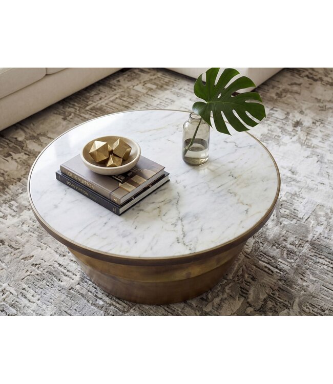 Wohnling Salontafel 60cm Aluminium met wit marmeren tafelblad - Ronde woonkamertafel - Design banktafel - Moderne loungetafel - Elegante bijzettafel woonkamer Handgemaakt