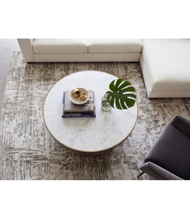 Wohnling Salontafel 60cm Aluminium met wit marmeren tafelblad - Ronde woonkamertafel - Design banktafel - Moderne loungetafel - Elegante bijzettafel woonkamer Handgemaakt