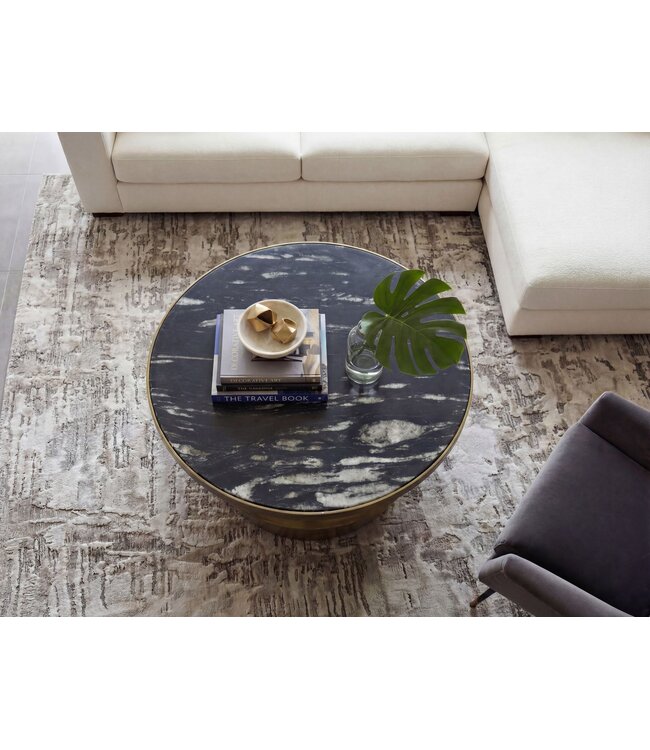 Wohnling Salontafel 60cm Aluminium met zwart marmeren tafelblad - Ronde woonkamertafel - Design banktafel - Moderne loungetafel - Elegante bijzettafel woonkamer Handgemaakt