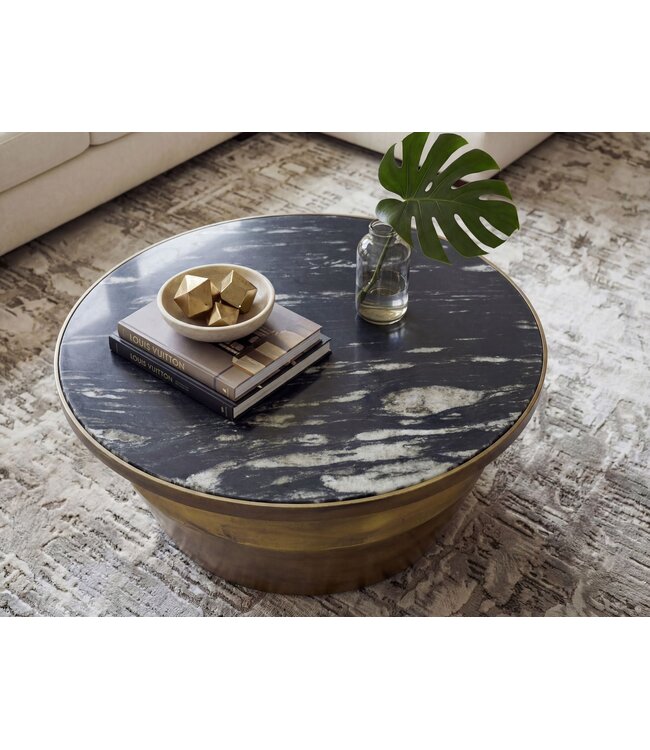 Wohnling Salontafel 60cm Aluminium met zwart marmeren tafelblad - Ronde woonkamertafel - Design banktafel - Moderne loungetafel - Elegante bijzettafel woonkamer Handgemaakt