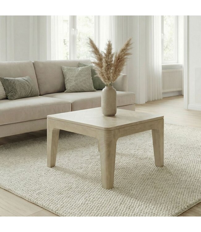 Wohnling Salontafel 60cm Massief Mangohout white wash - Vierkante Woonkamertafel - Moderne Houten Sofatafel - Design Woonkamer Bijzettafel Handgemaakt