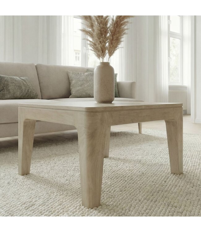 Wohnling Salontafel 60cm Massief Mangohout white wash - Vierkante Woonkamertafel - Moderne Houten Sofatafel - Design Woonkamer Bijzettafel Handgemaakt