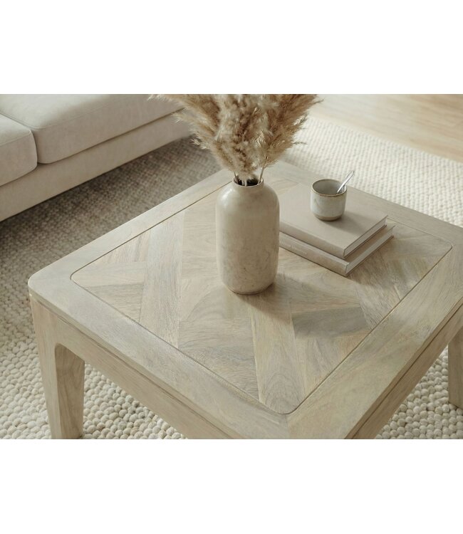 Wohnling Salontafel 60cm Massief Mangohout white wash - Vierkante Woonkamertafel - Moderne Houten Sofatafel - Design Woonkamer Bijzettafel Handgemaakt
