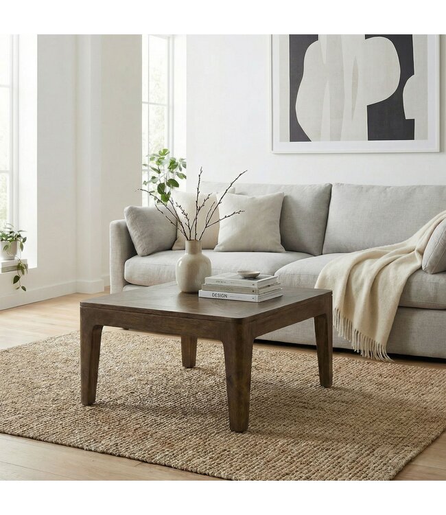 Wohnling Salontafel 60cm Massief Hout Mango Walnoot Afwerking - Vierkante Woonkamertafel - Moderne Houten Salontafel - Design Woonkamertafel Bijzettafel Handgemaakt