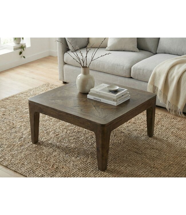 Wohnling Salontafel 60cm Massief Hout Mango Walnoot Afwerking - Vierkante Woonkamertafel - Moderne Houten Salontafel - Design Woonkamertafel Bijzettafel Handgemaakt