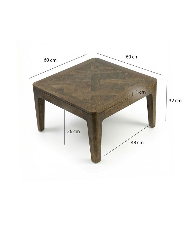 Wohnling Salontafel 60cm Massief Hout Mango Walnoot Afwerking - Vierkante Woonkamertafel - Moderne Houten Salontafel - Design Woonkamertafel Bijzettafel Handgemaakt