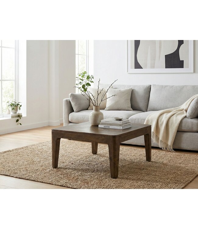Wohnling Salontafel 60cm Massief Hout Mango Walnoot Afwerking - Vierkante Woonkamertafel - Moderne Houten Salontafel - Design Woonkamertafel Bijzettafel Handgemaakt