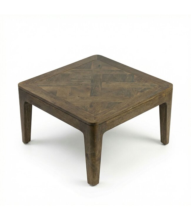 Wohnling Salontafel 60cm Massief Hout Mango Walnoot Afwerking - Vierkante Woonkamertafel - Moderne Houten Salontafel - Design Woonkamertafel Bijzettafel Handgemaakt