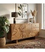 Wohnling Design Dressoir Acacia Massief Hout 150 cm met 2 Deuren & 3 Lades - Massieve Houten Commode met Geometrisch Front Handgemaakt - Echt Houten Dressoir