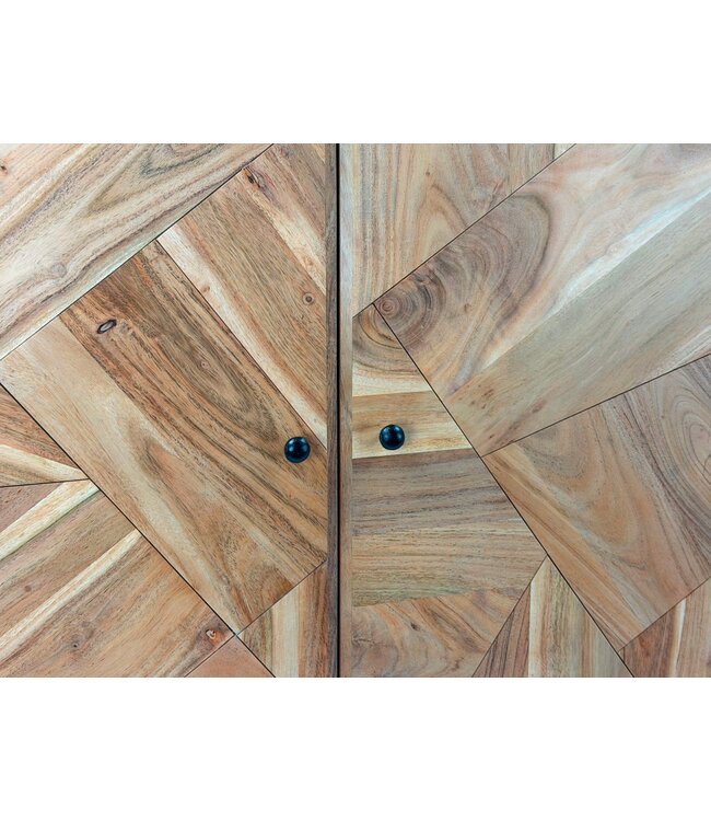 Wohnling Design Dressoir Acacia Massief Hout 150 cm met 2 Deuren & 3 Lades - Massieve Houten Commode met Geometrisch Front Handgemaakt - Echt Houten Dressoir