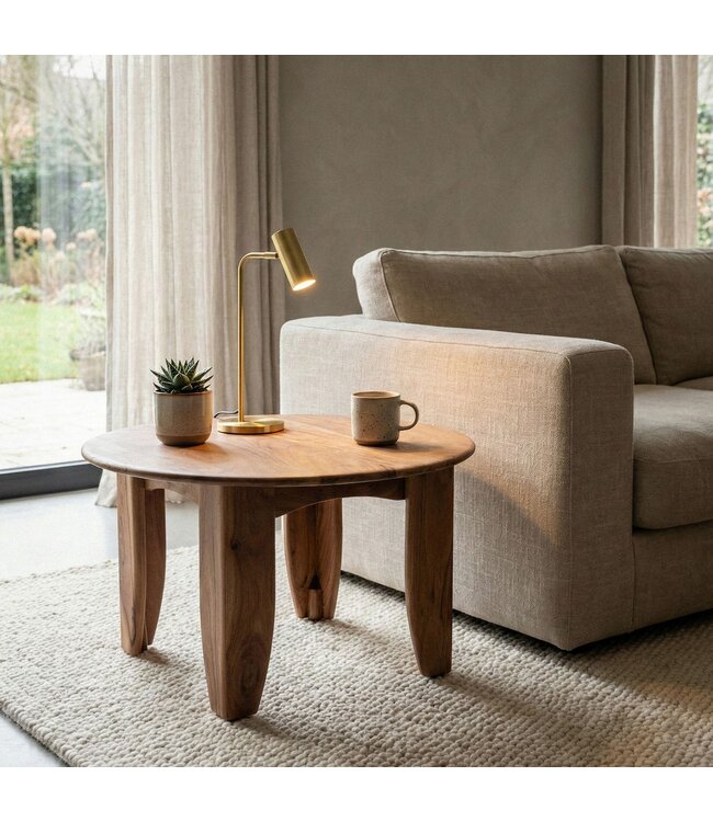 Wohnling Salontafel Rond 60cm Woonkamertafel Acacia Massief Hout - Sofatafel Hout Modern - Design Loungtafel Bijzettafel Woonkamer Handgemaakt