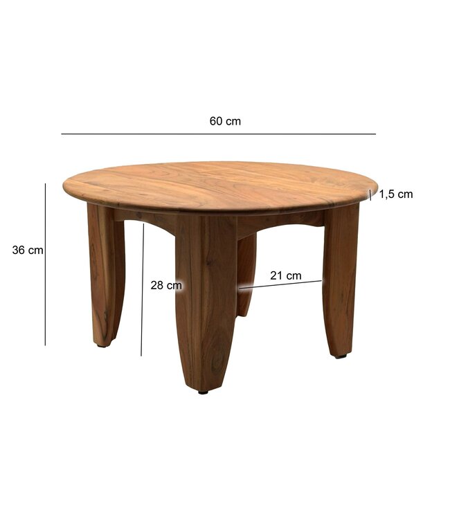 Wohnling Salontafel Rond 60cm Woonkamertafel Acacia Massief Hout - Sofatafel Hout Modern - Design Loungtafel Bijzettafel Woonkamer Handgemaakt