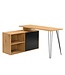 Wohnling Bureau MDF 130cm Eiken Decor Zwart L-vorm met Plank - Design Hoekbureau met Kast - Computertafel Houtlook - Bureaucombinatie Schuifdeur Opbergruimte Hairpin Homeoffice
