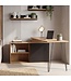 Wohnling Bureau MDF 130cm Eiken Decor Zwart L-vorm met Plank - Design Hoekbureau met Kast - Computertafel Houtlook - Bureaucombinatie Schuifdeur Opbergruimte Hairpin Homeoffice