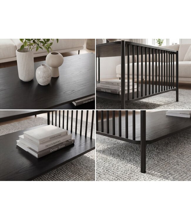 Wohnling Salontafel 110x60cm Eiken Look Zwart Rechthoekig - Design Banktafel Metaal - Woonkamertafel Opbergruimte - Loungtafel Opbergruimte - Bijzettafel Koffietafel