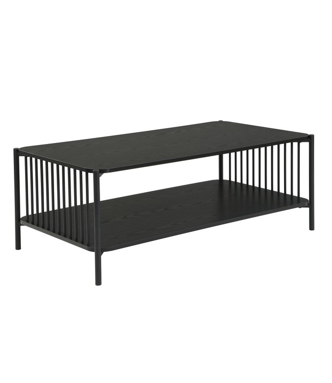 Wohnling Salontafel 110x60cm Eiken Look Zwart Rechthoekig - Design Banktafel Metaal - Woonkamertafel Opbergruimte - Loungtafel Opbergruimte - Bijzettafel Koffietafel