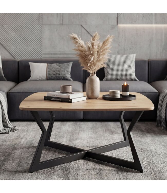 Wohnling Salontafel Vierkant 75x75cm Eiken Look Zwart - Design Banktafel - Woonkamertafel Loungetafel Modern - Bijzettafel Koffietafel Industrieel