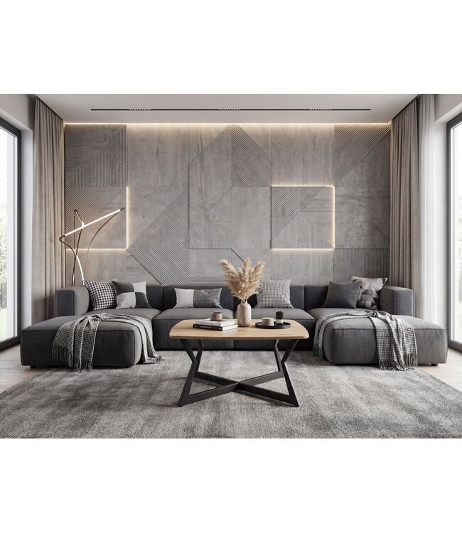 Wohnling Salontafel Vierkant 75x75cm Eiken Look Zwart - Design Banktafel - Woonkamertafel Loungetafel Modern - Bijzettafel Koffietafel Industrieel