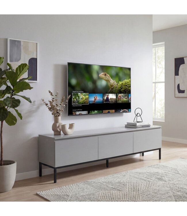 Wohnling Lowboard 150cm TV-meubel Grijs Rechthoekig met 3 Lades - Design TV-kast - TV-tafel Greeploos - Moderne TV-kast - TV-dressoir Woonkamer