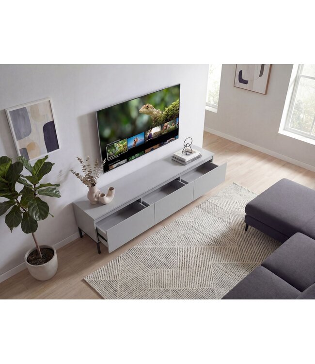 Wohnling Lowboard 150cm TV-meubel Grijs Rechthoekig met 3 Lades - Design TV-kast - TV-tafel Greeploos - Moderne TV-kast - TV-dressoir Woonkamer