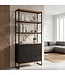 Wohnling Boekenkast MDF Metaal 180cm Eiken Decor Zwart - Design Staand Rek - Multifunctioneel Rek Houtlook hoog - Kast met Lades en Deur - Opbergrek Woonkamerrek
