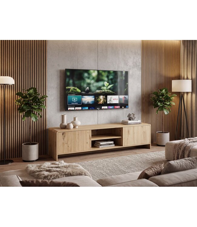 Wohnling TV Dressoir 155cm Eiken Decor - Modern TV-meubel met 2 deuren en plank - Stijlvolle TV-kast TV Dressoir - Elegant TV-dressoir voor de woonkamer