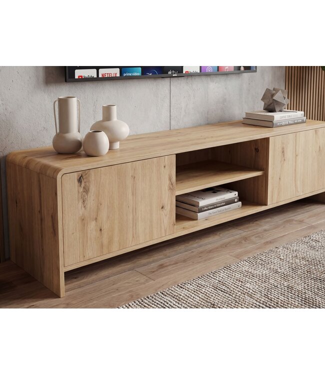 Wohnling TV Dressoir 155cm Eiken Decor - Modern TV-meubel met 2 deuren en plank - Stijlvolle TV-kast TV Dressoir - Elegant TV-dressoir voor de woonkamer
