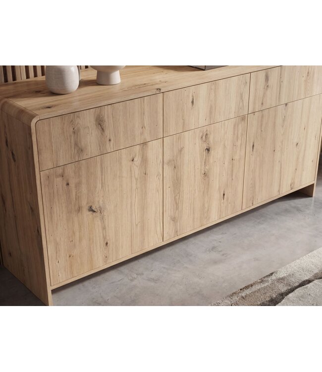 Wohnling Sideboard Eiken Decor 155cm - Ladekast met 3 Deuren en 3 Laden - Design Dressoir Greeploos Push to Open Modern