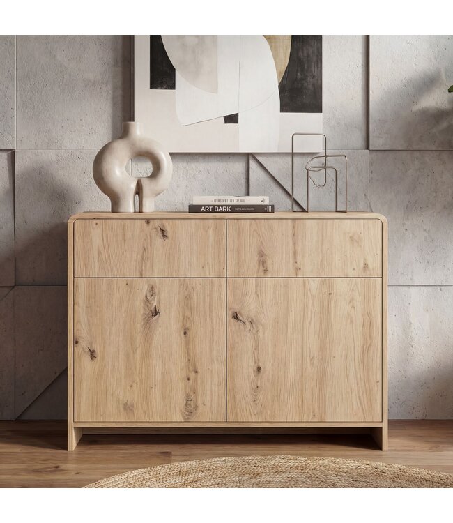 Wohnling Dressoir Eiken Decor 88cm - Commode met 2 Deuren en 2 Lades - Design Dressoir Greeploos Push to Open Modern