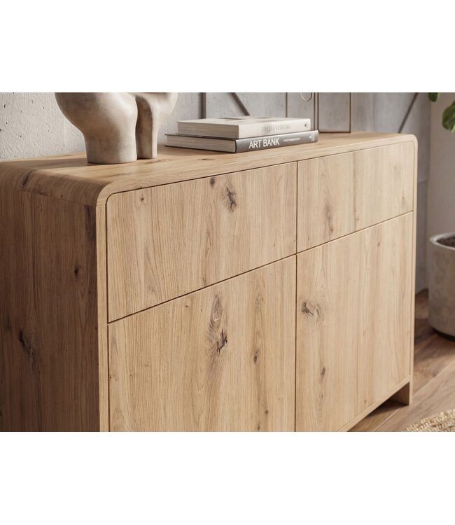 Wohnling Dressoir Eiken Decor 88cm - Commode met 2 Deuren en 2 Lades - Design Dressoir Greeploos Push to Open Modern