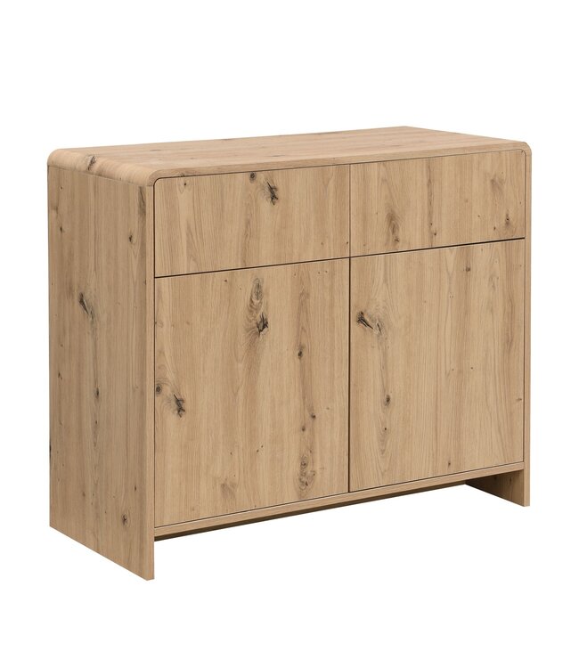 Wohnling Dressoir Eiken Decor 88cm - Commode met 2 Deuren en 2 Lades - Design Dressoir Greeploos Push to Open Modern
