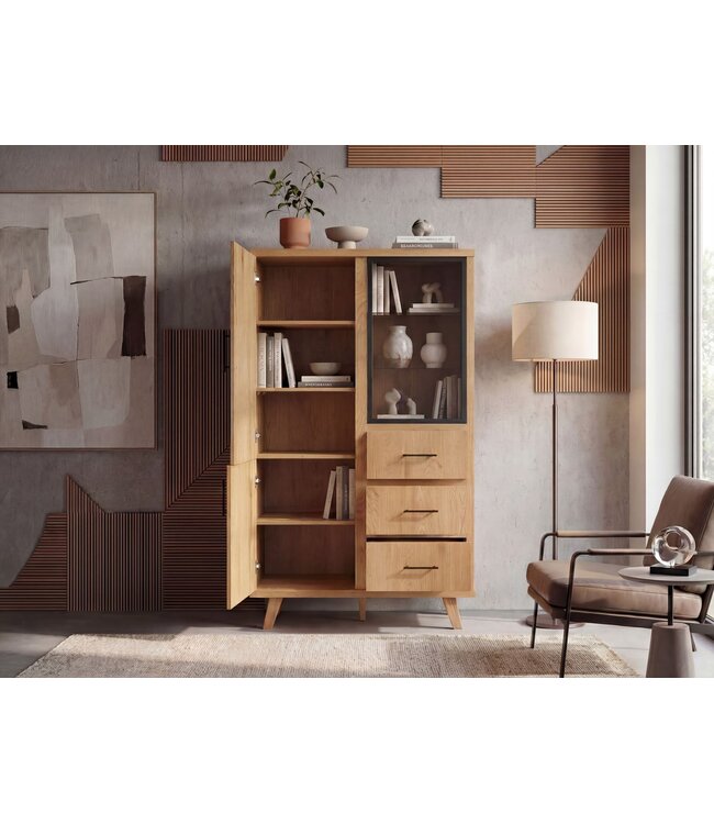 Wohnling Hoge kast MDF 188cm Eiken Decor Groot met deuren en laden - Design Staande kast - Multifunctionele kast Houtlook - Moderne woonkamerkast - Eetkamerkast met rek