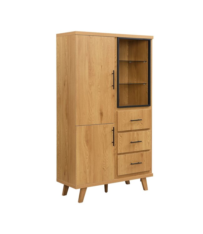Wohnling Hoge kast MDF 188cm Eiken Decor Groot met deuren en laden - Design Staande kast - Multifunctionele kast Houtlook - Moderne woonkamerkast - Eetkamerkast met rek