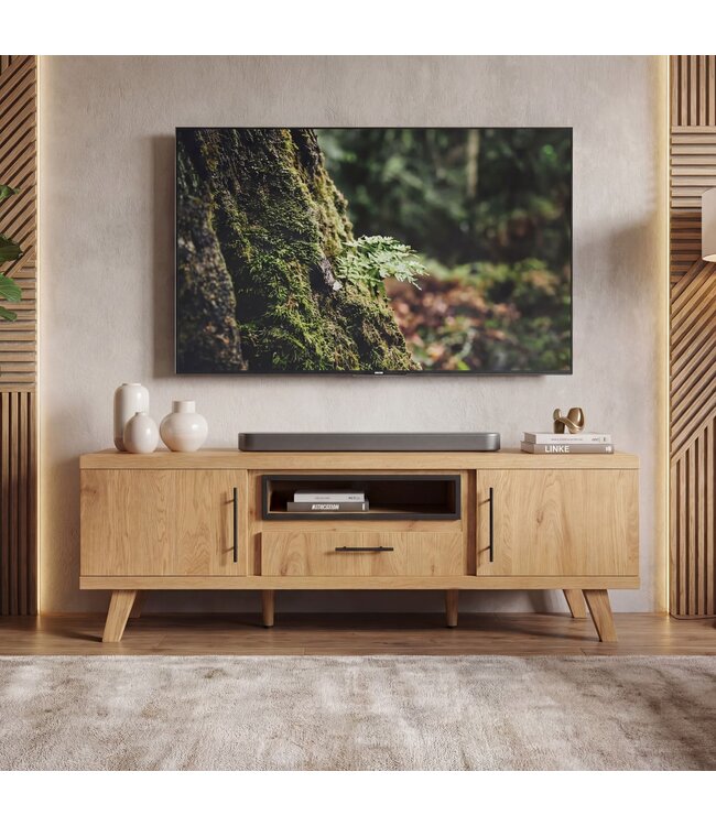 Wohnling TV Lowboard 150cm Eiken Decor - Modern TV-meubel met 2 deuren en lade - Stijlvolle TV-kast TV-dressoir - Elegant TV-dressoir voor de woonkamer