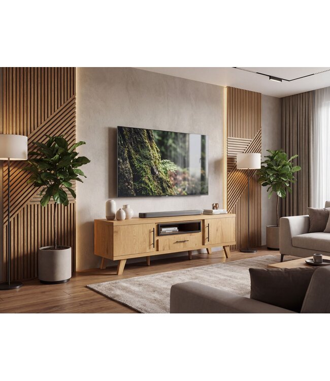 Wohnling TV Lowboard 150cm Eiken Decor - Modern TV-meubel met 2 deuren en lade - Stijlvolle TV-kast TV-dressoir - Elegant TV-dressoir voor de woonkamer