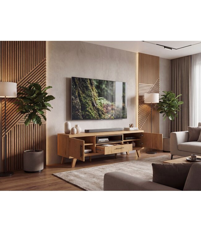 Wohnling TV Lowboard 150cm Eiken Decor - Modern TV-meubel met 2 deuren en lade - Stijlvolle TV-kast TV-dressoir - Elegant TV-dressoir voor de woonkamer