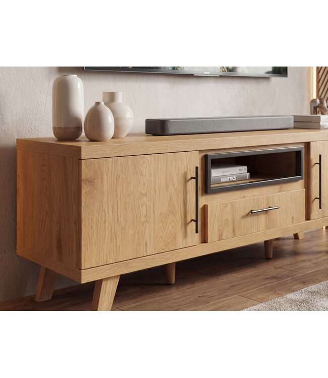 Wohnling TV Lowboard 150cm Eiken Decor - Modern TV-meubel met 2 deuren en lade - Stijlvolle TV-kast TV-dressoir - Elegant TV-dressoir voor de woonkamer