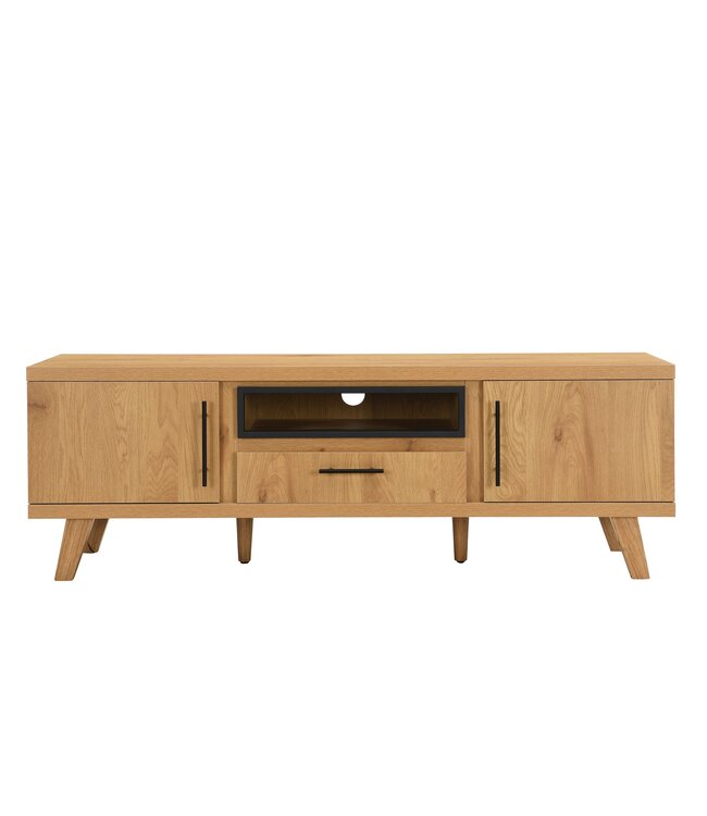 Wohnling TV Lowboard 150cm Eiken Decor - Modern TV-meubel met 2 deuren en lade - Stijlvolle TV-kast TV-dressoir - Elegant TV-dressoir voor de woonkamer