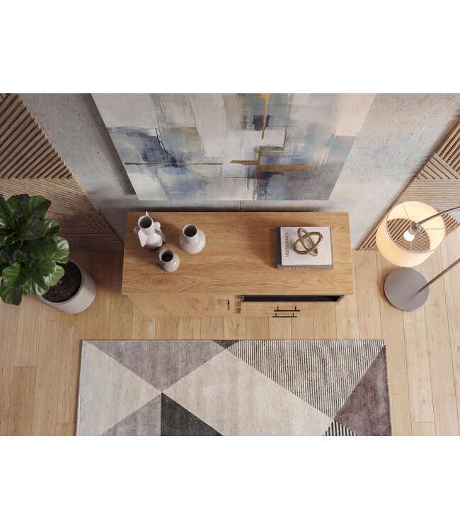 Wohnling Sideboard Eiken Decor 116cm - Commode met deur en 2 laden - Design Dressoir open opbergvak - Moderne Staande Kast