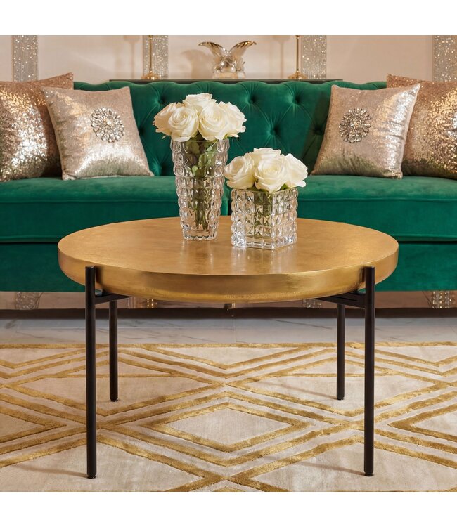 Wohnling Salontafel Aluminium Rond 63cm Goud - Moderne Woonkamertafel Oriëntaals - Elegante Sofatafel Oriënt - Koffietafel Metaal - Design Loungtafel Bijzettafel Woonkamer Handgemaakt