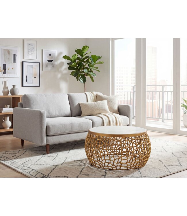 Wohnling Design metal salontafel goud met wit marmeren tafelblad 60 cm rond - Aluminium woonkamertafel Modern - Loungtafel Alu bijzettafel Woonkamer Handgemaakt