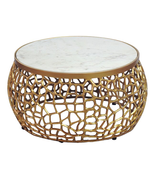 Wohnling Design metal salontafel goud met wit marmeren tafelblad 60 cm rond - Aluminium woonkamertafel Modern - Loungtafel Alu bijzettafel Woonkamer Handgemaakt