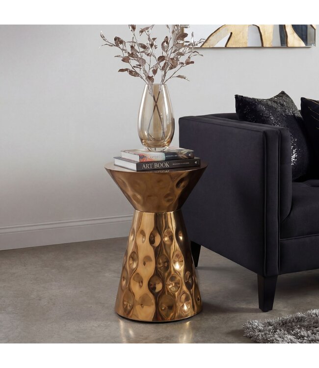 Wohnling Bijzettafel Aluminium 36cm Goud Rond - Design Aanrechttafel Metaal - Loungtafel Alu - Moderne Salontafel - Kleine Couchtafel Woonkamertafel Handgemaakt